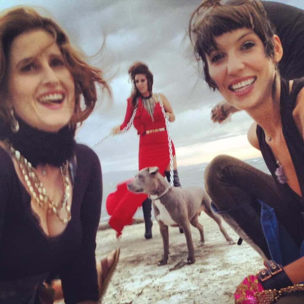 Group of people with a dog.